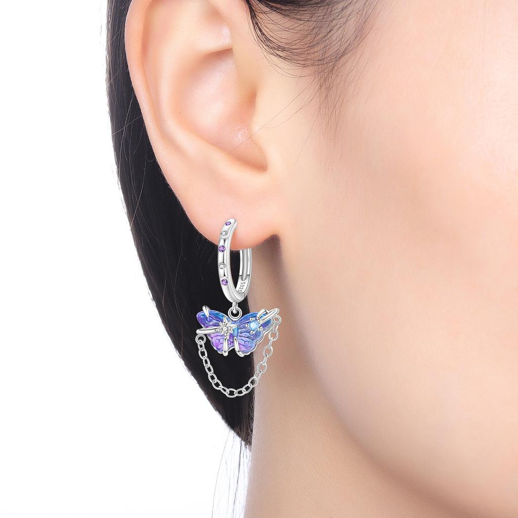 MISEFF S925 Silver Earring Exquisite Elegant Purple Butterfly Earring Original Fashion Jewelry Birthday Gift For Women