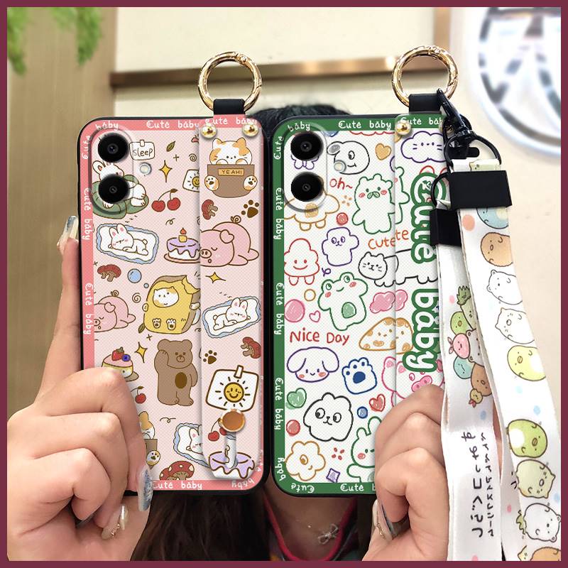 Anti-knock Wristband Phone Case For Samsung Galaxy A07 Fashion Design Wrist Strap Durable Shockproof Soft case Cartoon