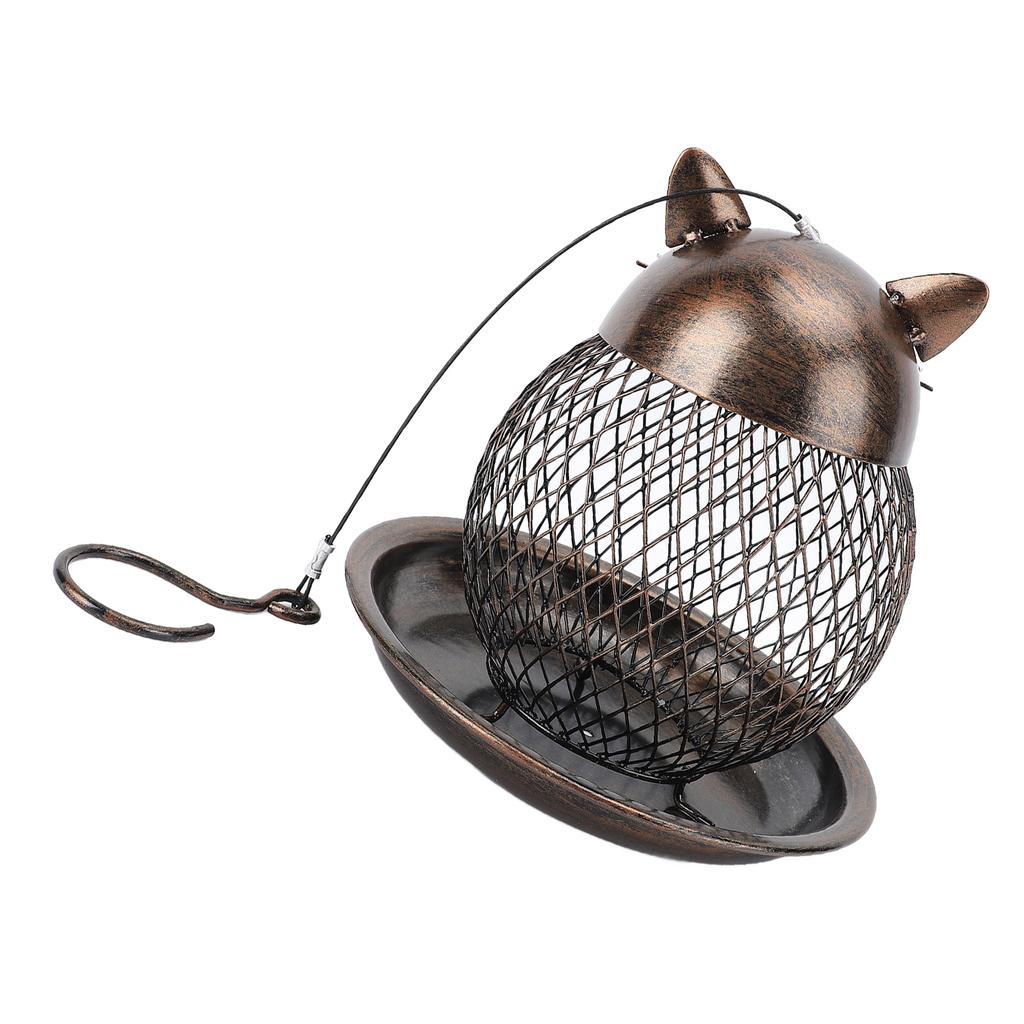 Hanging Bird Feeder for Outdoor Iron Squirrel Proof Retro Cat Shaped Metal Mesh Wild Bird Feeder for Garden Decor