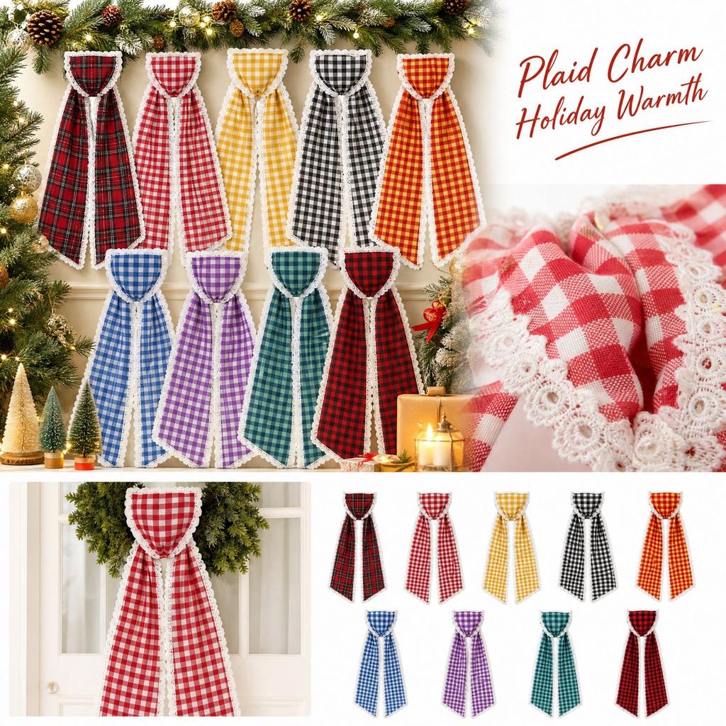 Christmas Plaid Lace Ribbon for Wreath Making Holiday Party Venue Decoration