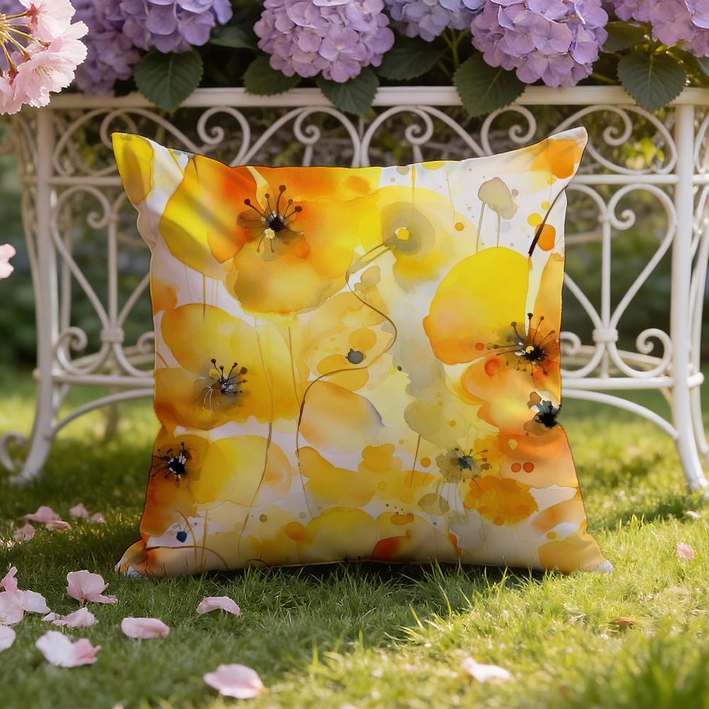 Saffron Color Floral Cushion Cover Home & Car Dual-Scene Pillow Cover: Reversible for Premium Comfort