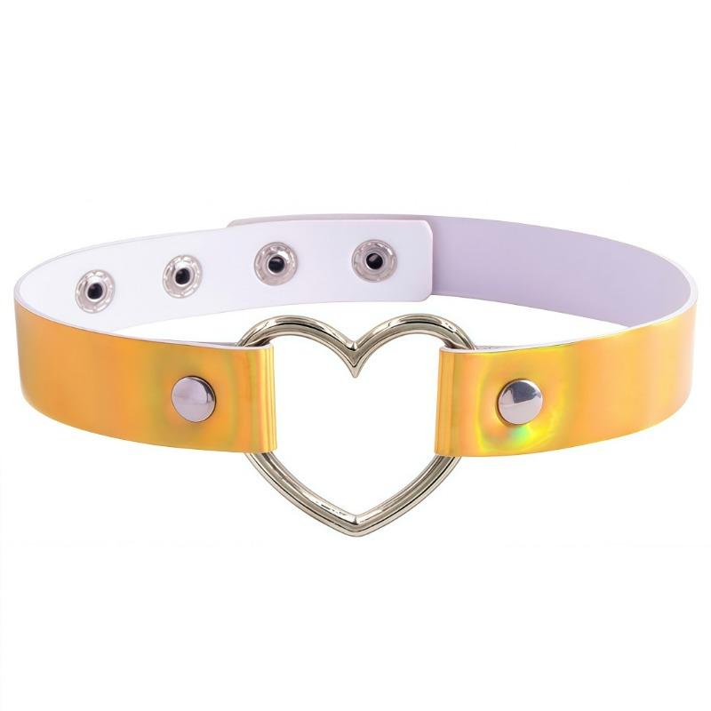 European and American Harajuku Laser Peach Heart Love Shape Collar Collar Choker Luminous Necklace Neck Strap Collarbone Necklace Neck Chain