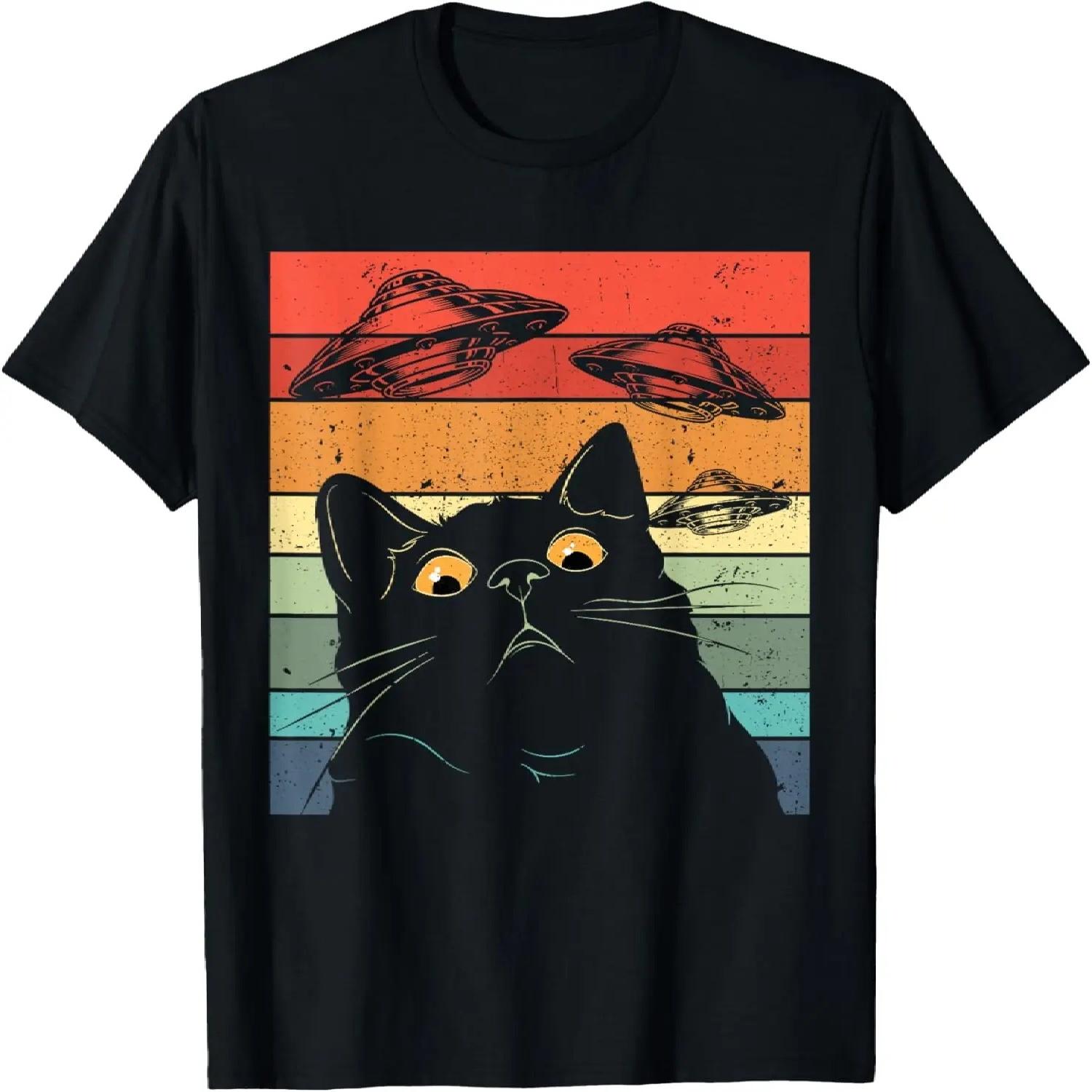 Смешная футболка с кошкой, футболка с кошкой в стиле галактики, футболка с кошкой-инопланетянином на космическом корабле, футболка с НЛО S