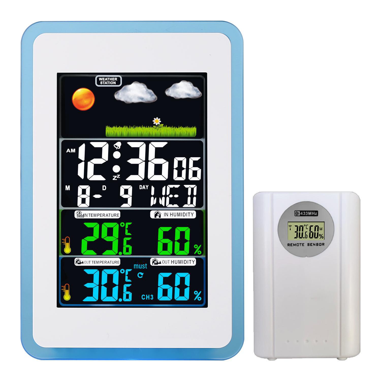 

«Беспроводные часы с прогнозом погоды 433 МГц, цветным дисплеем, контролем температуры и влажности в помещении и на улице, а также двойным будильником»