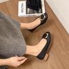 Low-heeled square-headed grandma shoes women's spring new shallow-mouth women's single shoes comfortable Doudou shoes