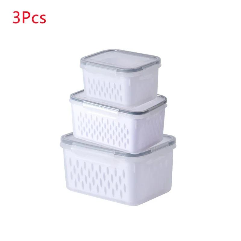 Refrigerator Preservation Storage Box Drain Basket Storage Containers Multifunctional Sealed Box Vegetable Fruit Food Organizer
