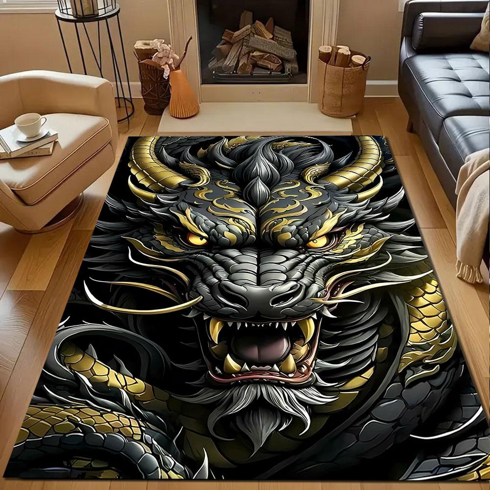 Majestic Golden Dragon Design Patterned carpet, non slip mat suitable for living room and bedroom sofas