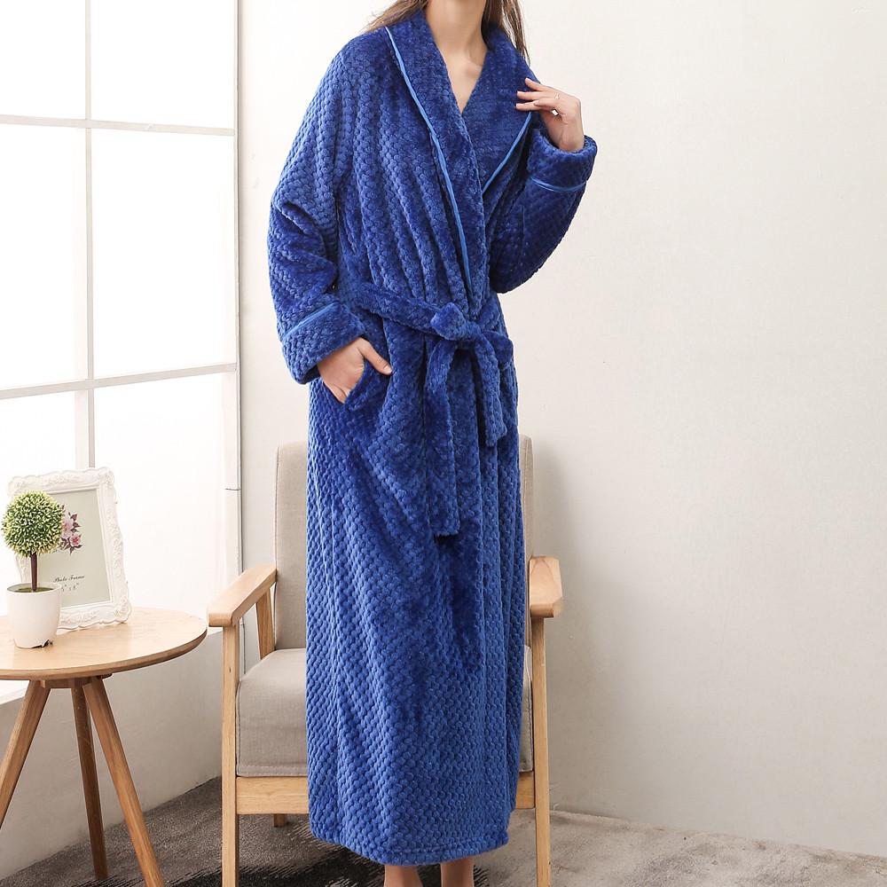 Women's Winter Lengthened Bathrobe Home Clothes Shawl Long Sleeved Robe Coat
