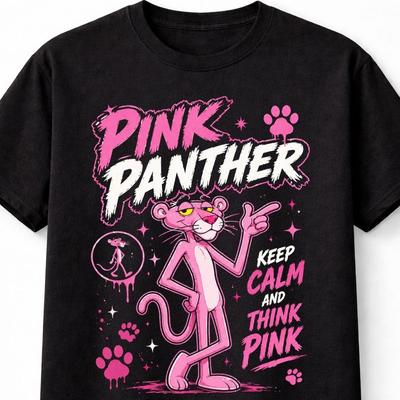 Pink Panther Keep Calm Think Pink Cartoon Classic Unisex TShirt