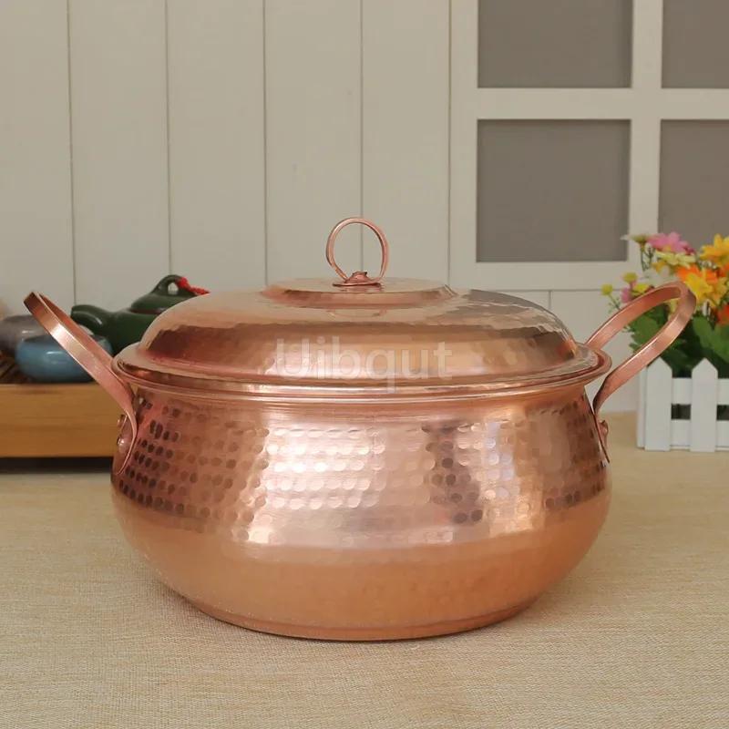 Purple Copper Handmade Pure Casserole with Thick Kitchen Stew Pot with Cover Instant Noodles Hot Pot Large Capacity Soup Pot