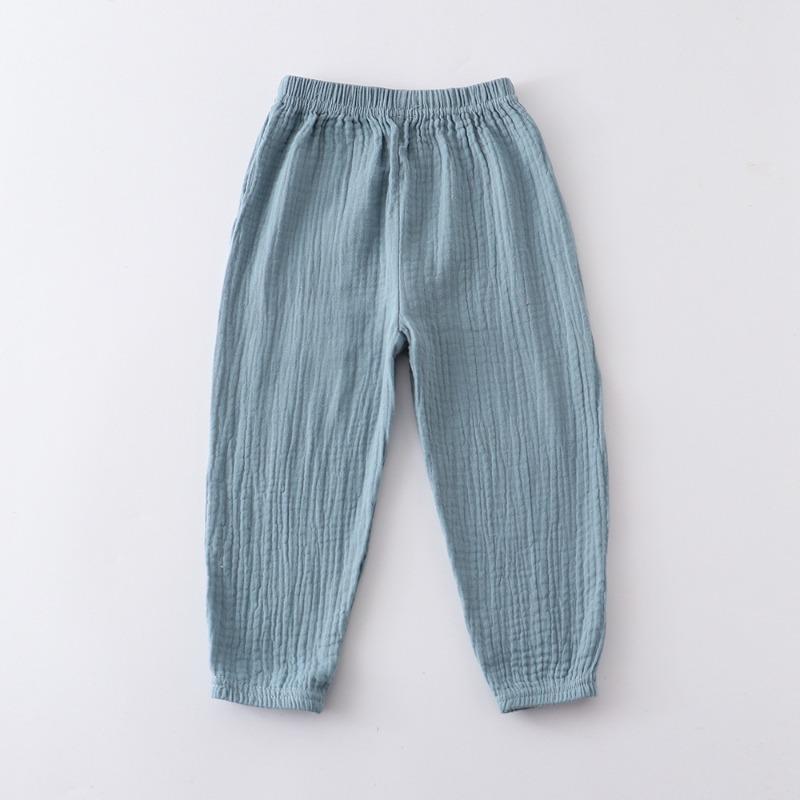Summer Children Pants Casual Girls Boys Linen Solid Color Loose Pleated Pant Trousers Hight Waist Harem
