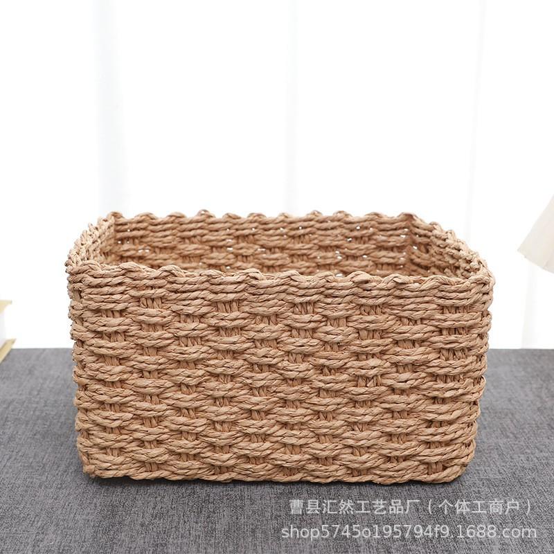 Cesto Portaoggetti in Paglia Intrecciato a Mano Casa Soggiorno Giocattoli Cosmetici Organizer per Disordine Design Moderno Minimalista
