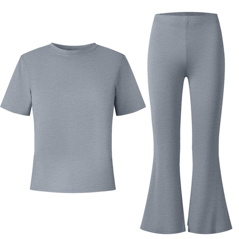 8-12 Years Girls' Solid Color T-shirt and Flare Pants Set Casual Clothes