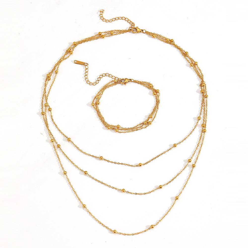 Beaded Chain Titanium Steel Multilayer Jewelry Set - Colorfast Stackable Three-Layer Design