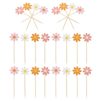 40Pcs Daisy Flower Cake Toppers Creative Design Dessert Picks for Birthday Wedding Party Cake Decorating Supplies