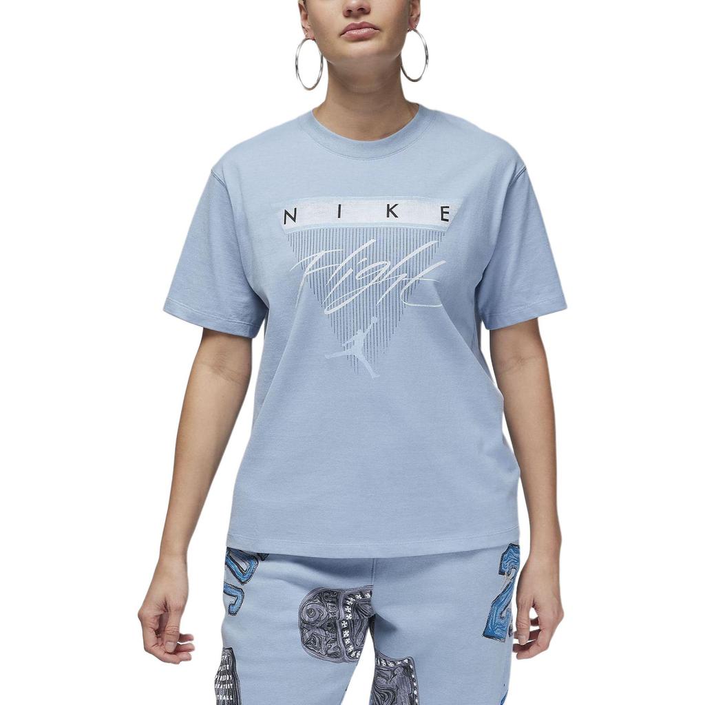 Jordan Alphabet Logo Crew Neck Casual Short Sleeve T-Shirt Women Tops Blue FQ3241-436