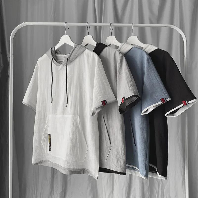 Men's Fashionable Short Sleeve Hoodie - Japanese Style Loose Summer Top