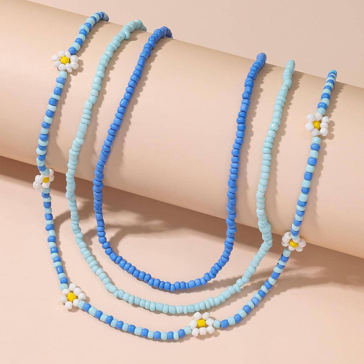Colorful Beaded Daisy Necklace Set - Pastoral Style
