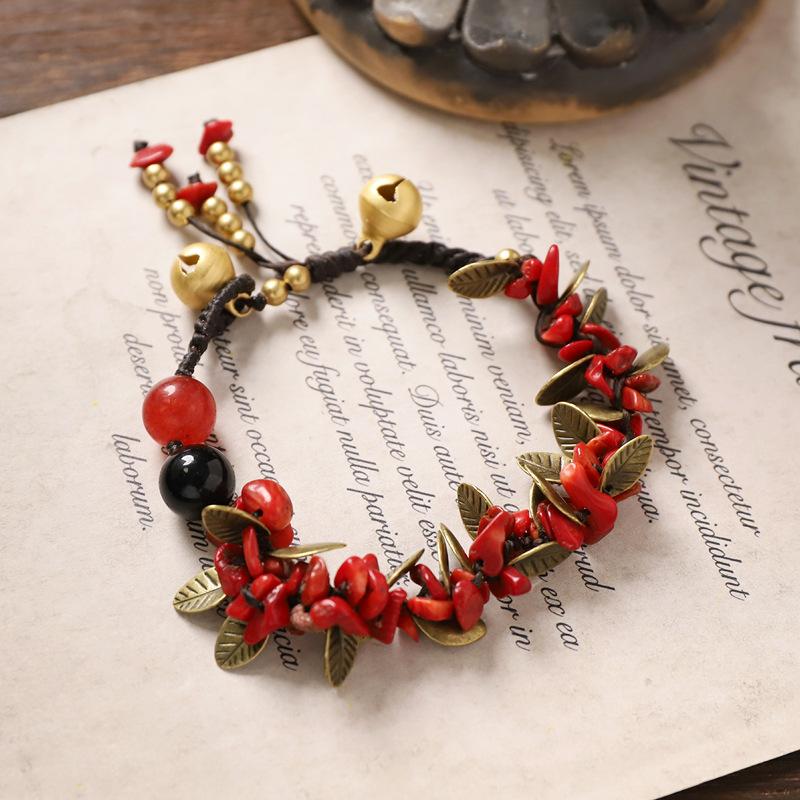 Design Mori Retro Bracelet, Natural Stone Woven Bracelet, Women's Literary and Ethnic Style Bell Bracelet Accessories
