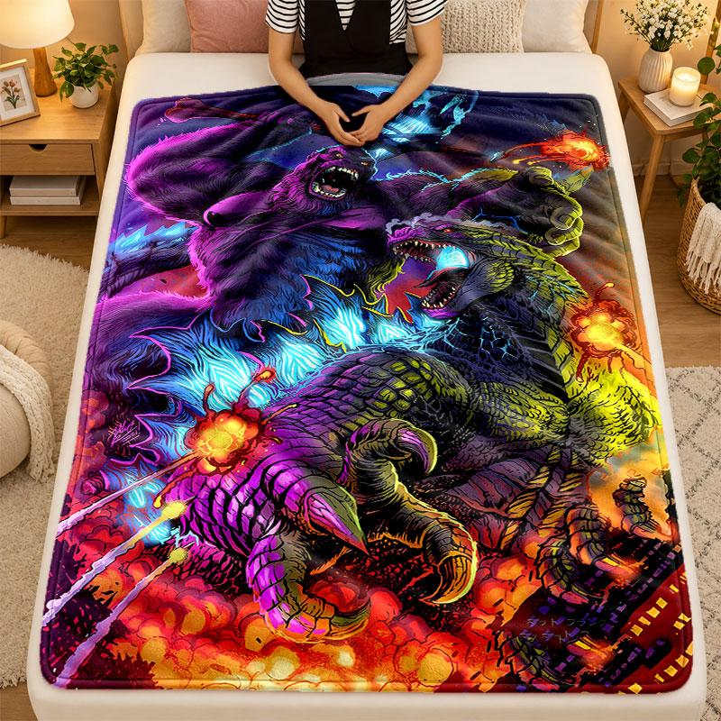 Flannel BlanketGodzilla Warm Soft Throw Blanket for Indoor Sofa Bed Living Room Use