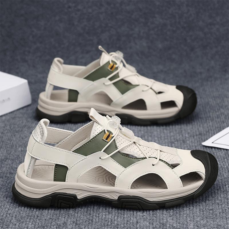Fashion Summer Men Casual Leather Beach Sandals Classic Breathable All-match Sandals Fashion Outdoor Non-slip Light Walking Hiking Shoes
