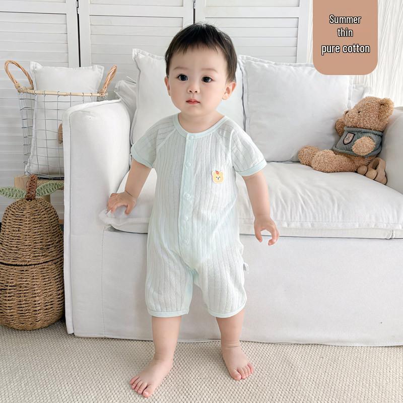Baby Summer Short Sleeve Cotton Jumpsuit - Newborn Lightweight Pajamas Class A Air-Conditioned Crawler Outfit