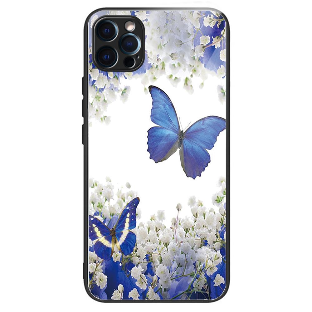 For iPhone 15 Pro Pattern Printing Phone Case Tempered Glass Back+TPU Edge