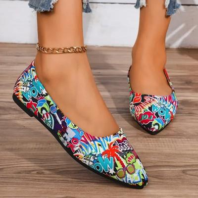 Moda Sapatos Femininos Mocassins Sapatilhas Bico Fino Descalço Slip-on Casual Salto Baixo Confortável Padrão Aleatório Sapato Feminino Tamanho 43