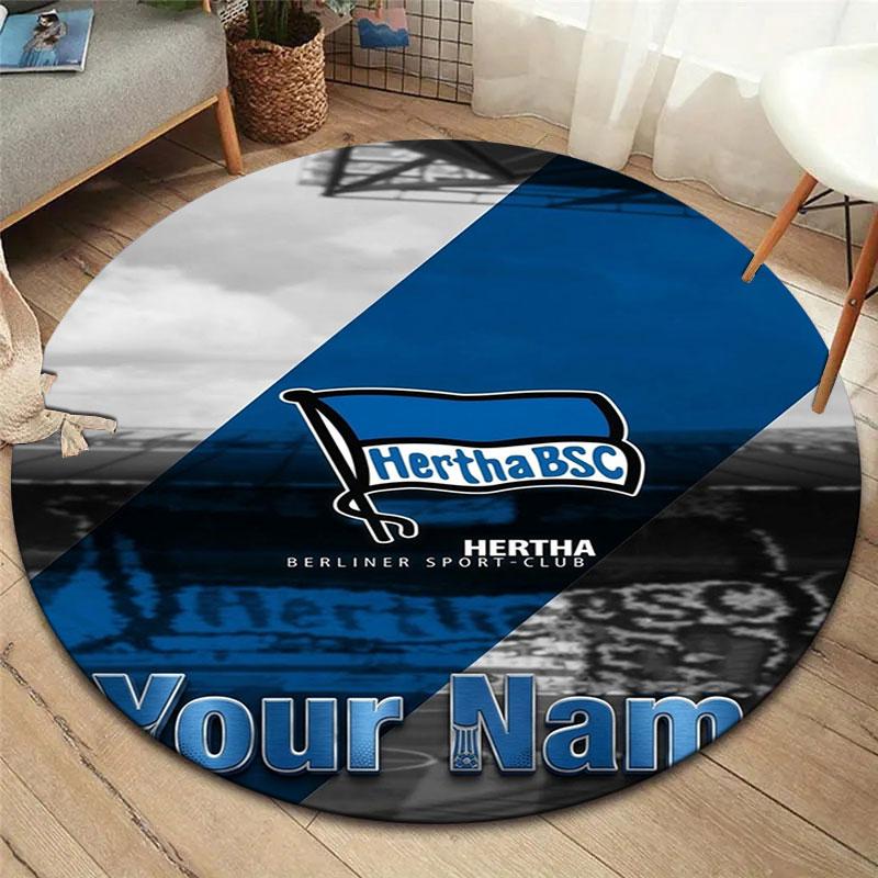Hertha BSC Custom Name Round Area Rug,Carpet Rug for Living Room Bedroom Sofa Playroom Decor,Non-slip Floor Mat