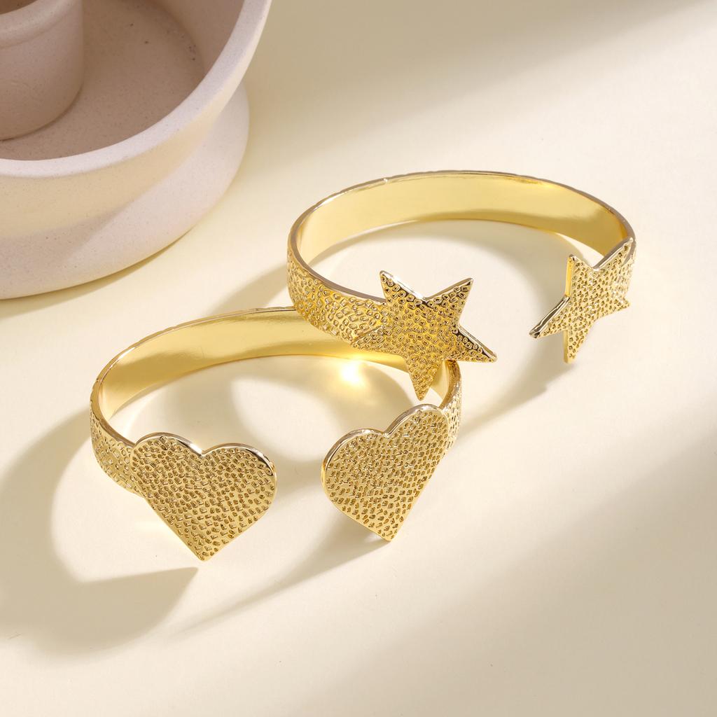 Nidin High Quality Star Heart Open Cuff Bangle Adjustable Copper Bracelet Fashion Jewelry For Women Valentine's Day Fine Gifts