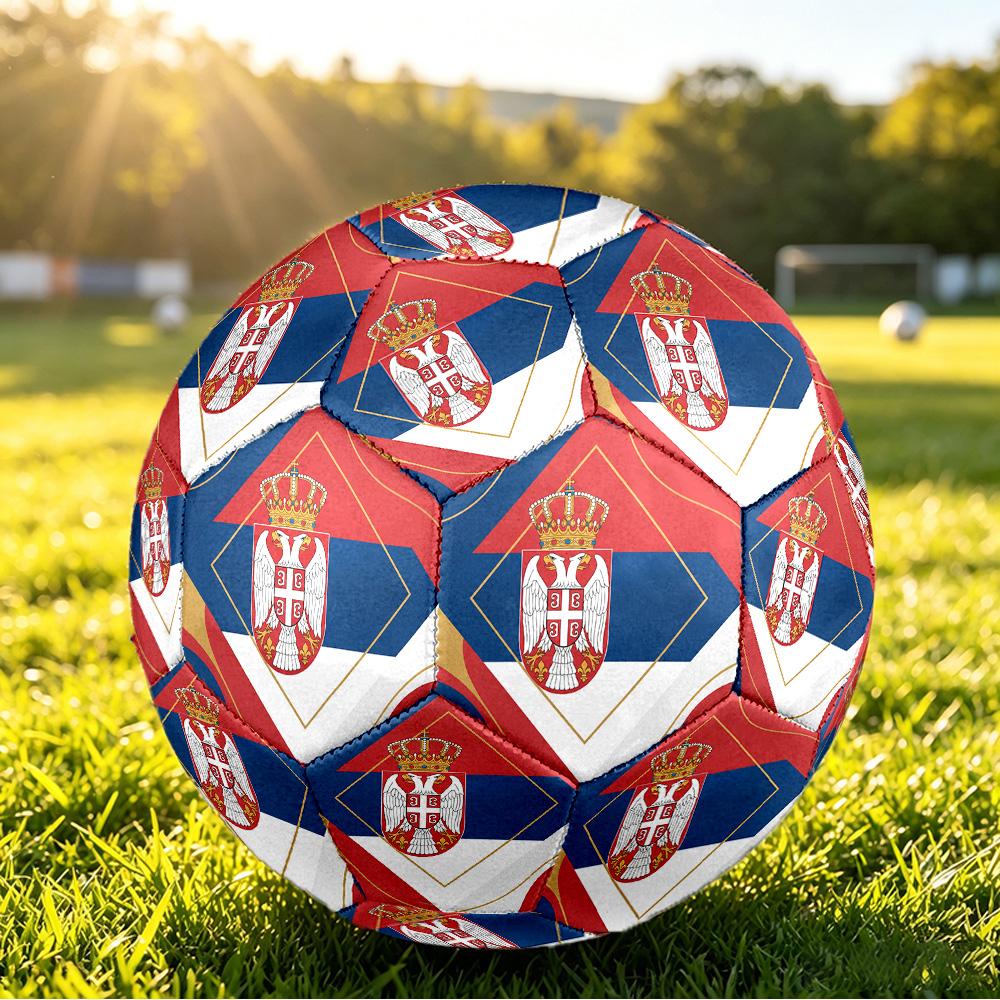 Serbia Printed Size 5 Soccer Ball Wear Resistant Standard Adult Training Football Fan Gift for Indoor Outdoor Match Sports