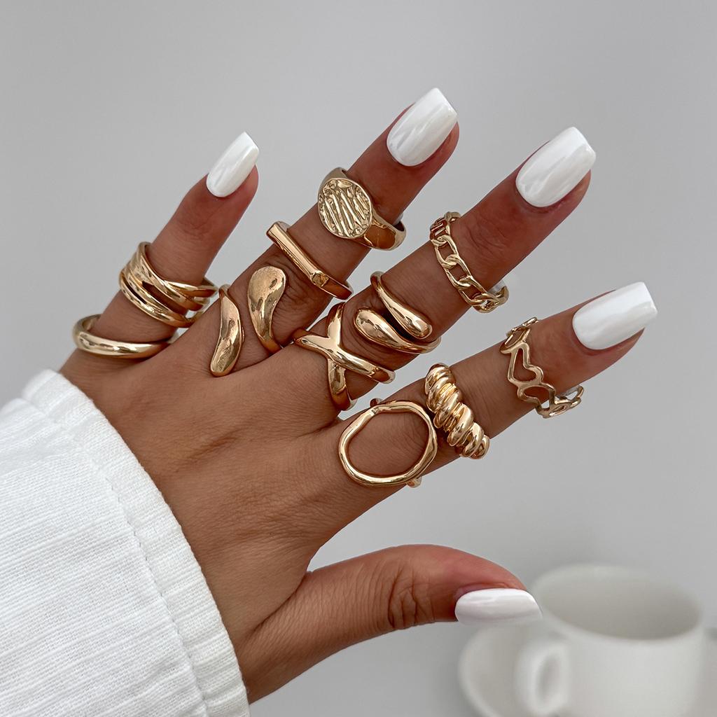 Irregular Liquid Lava Metal Wrinkled Open Ring Design Photosensitive Surface Joint Ring