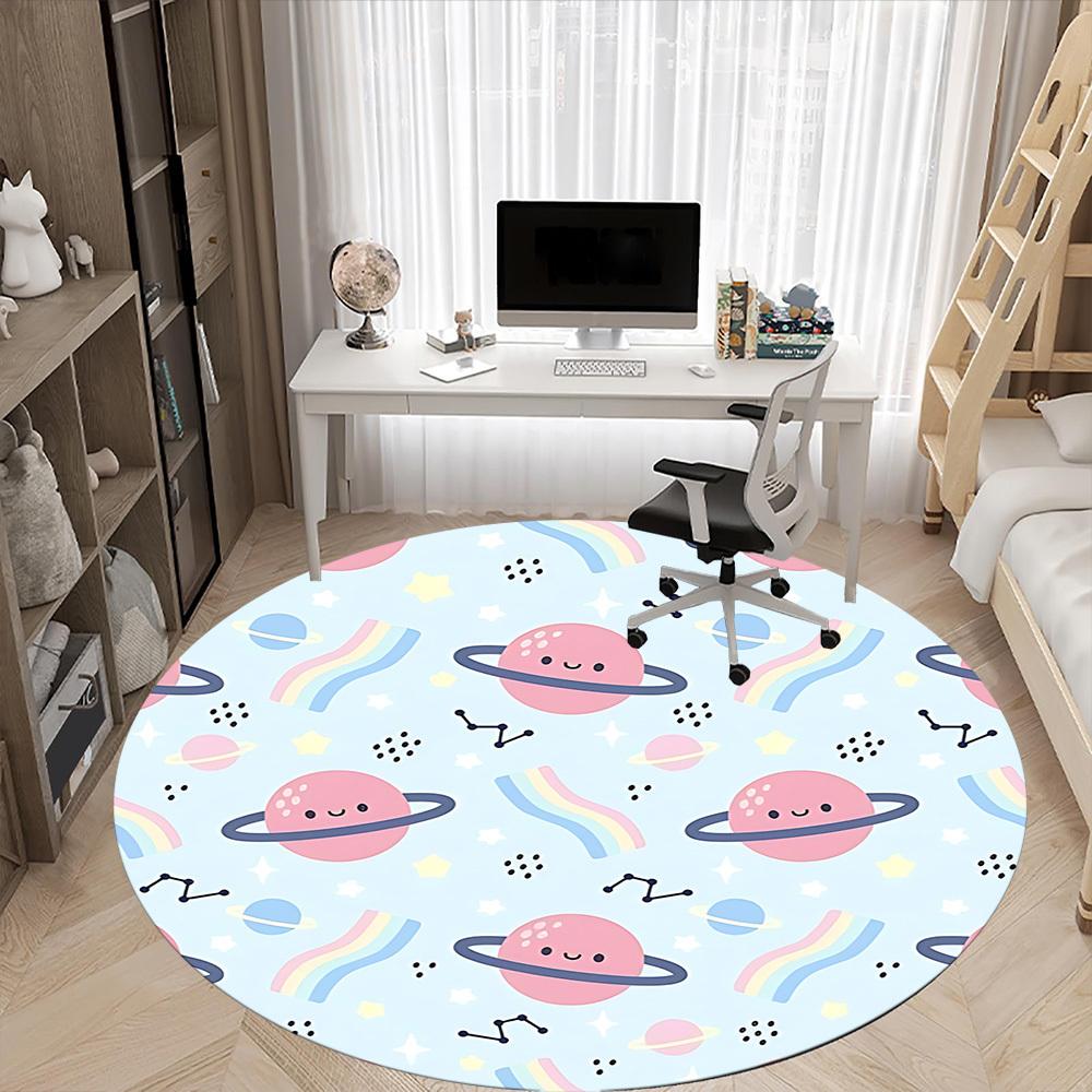 1pc Space Rainbow Pattern Office Round Rug, Carpet for Office, Gaming, Lightweight Round Floor Mat yy260208052