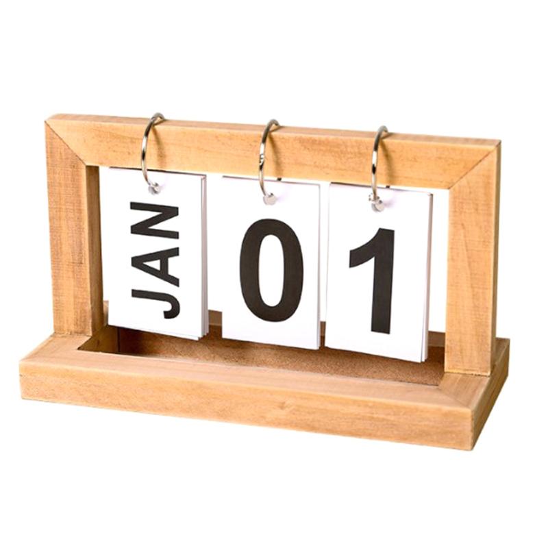Wooden Vintage Home Calendar Cafe Desktop Decorative Rustic Ornaments Diy Flip Planner Table Perpetual Calendar Office Supplies