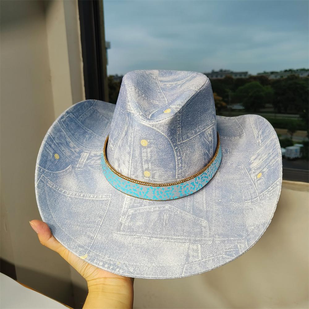 Cappello da Cowboy Patchwork di Denim Uomo Donna cappello di tela unisex cappello da cowboy retrò festa palco sombrero vaquero cappelli dandy gorras