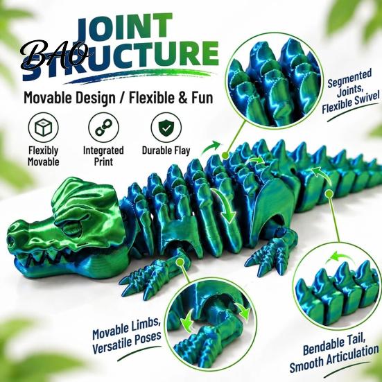 Creative Desktop Decoration 3D Printed Articulated Crocodile Toy, Flexible Reptile Figure, Animal Fidget Toy for Unique Gift Stress Relief,