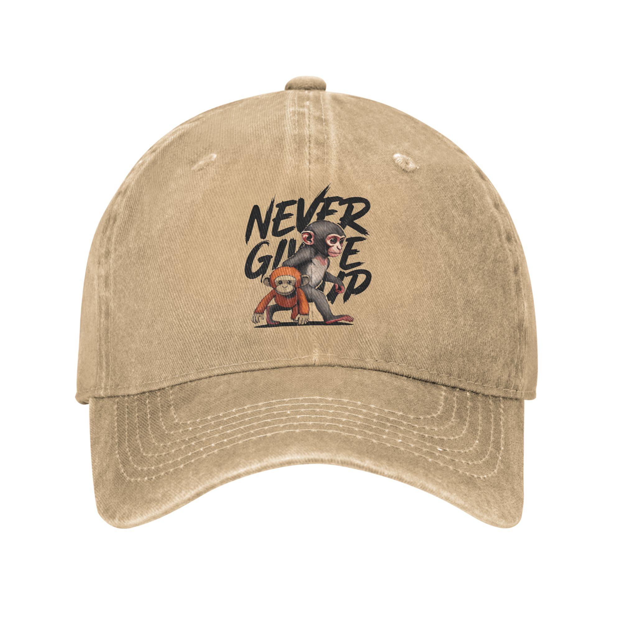 punch Monkey Never Give UP Baseball Cap Sun Outdoor Sports Adjustable Washed Trucker Hat Couple Women Classic Baseball Caps One Size
