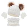 3Pcs/Set Children Hat Scarf Gloves Set Plush Ball Decor Twist Texture Solid Color Knitting Hat Long Scarf Gloves Set
