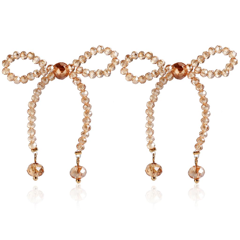 Cross-Border Jewelry, Retro Imitation Pearl Bow Floral Hand-Woven Earrings Internet Celebrities Popular Earrings Women