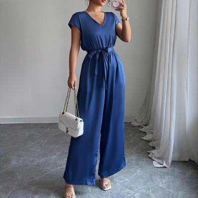 Simple and Fashionable Deep V High-end Wide-leg Jumpsuit Women's Spring and Summer