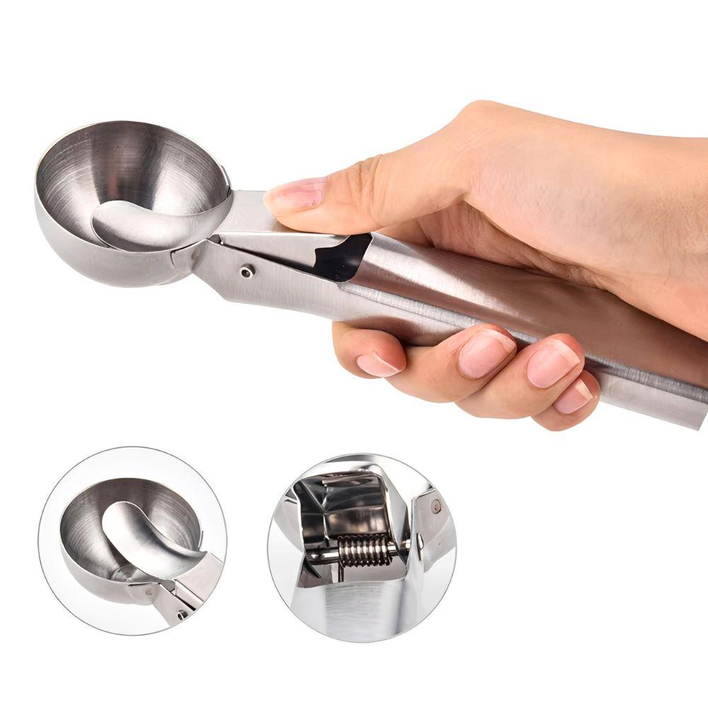 1pc Stainless Steel Trigger Ice Cream Scoop, Easy Release Ice Cream Scooper for Cookie Dough, Melon Ball YMY