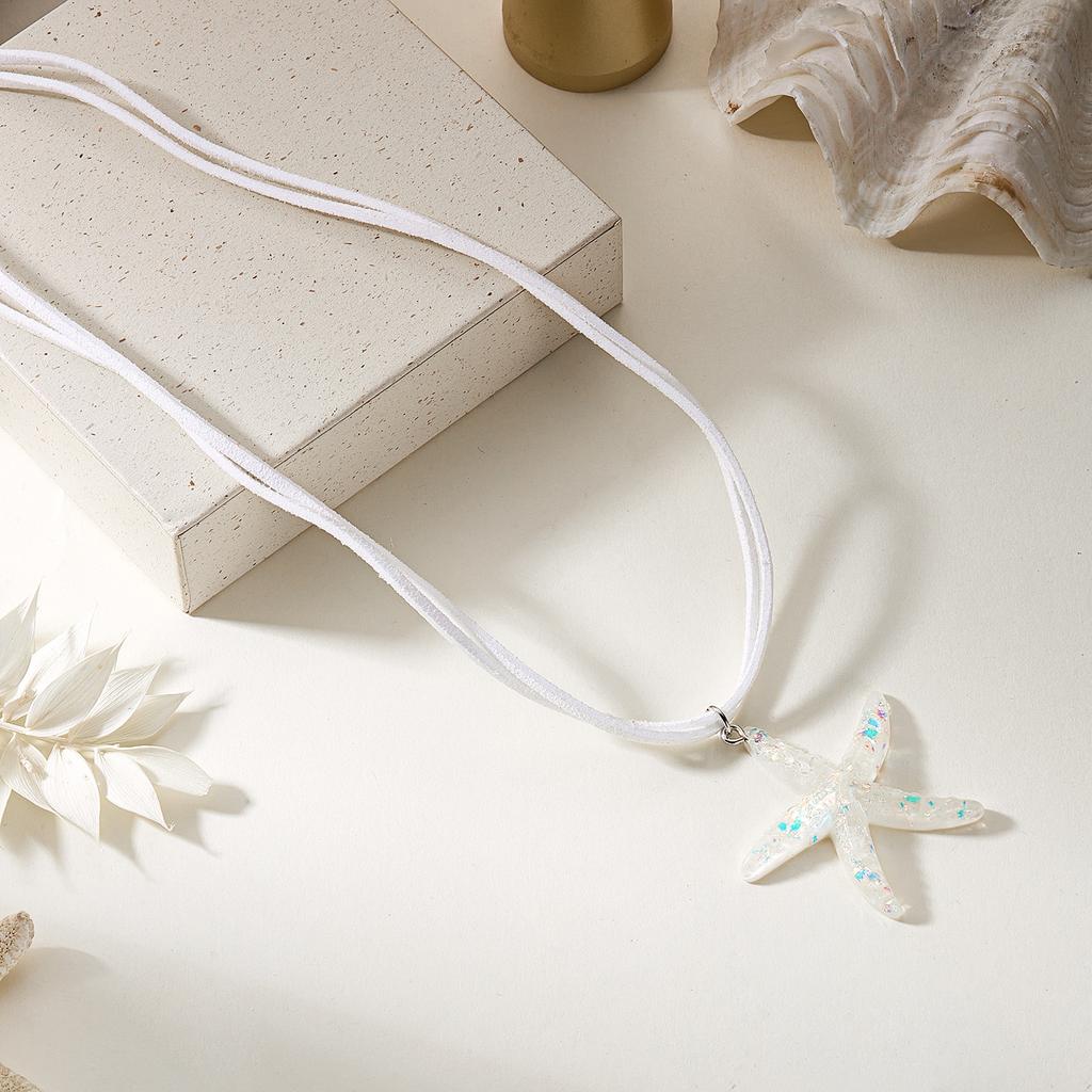 Multilayer Creative White Blue Starfish Pendant Necklace For Women Fashion Large Starfish Neck Short Choker Beach Party Jewelry