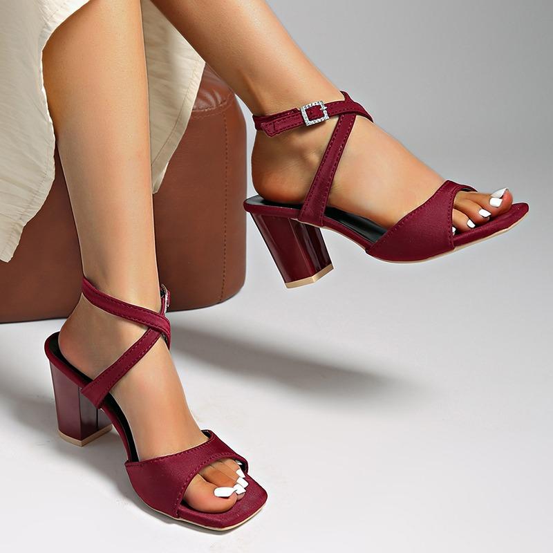 Fashion 2025 Summer New Women Sandals Square Head Chunky High Heels Women's Shoes Fashion Cross Belt Buckle Ladies Roman Heeled Sandales