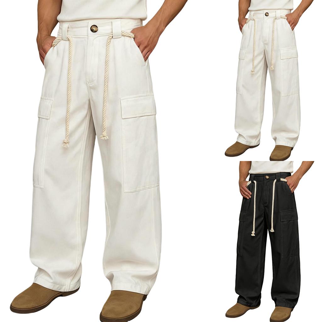 Men's Baggy Pants Wide Leg Pleated Dress Pants Slacks Casual  Trousers With Pockets,Cotton Work Pants