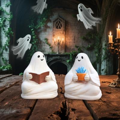 2pcs/reading Ghost Resin Statue Outdoor Gardening Decoration Home Decoration Statue Halloween Festival Gift Atmosphere Ornaments