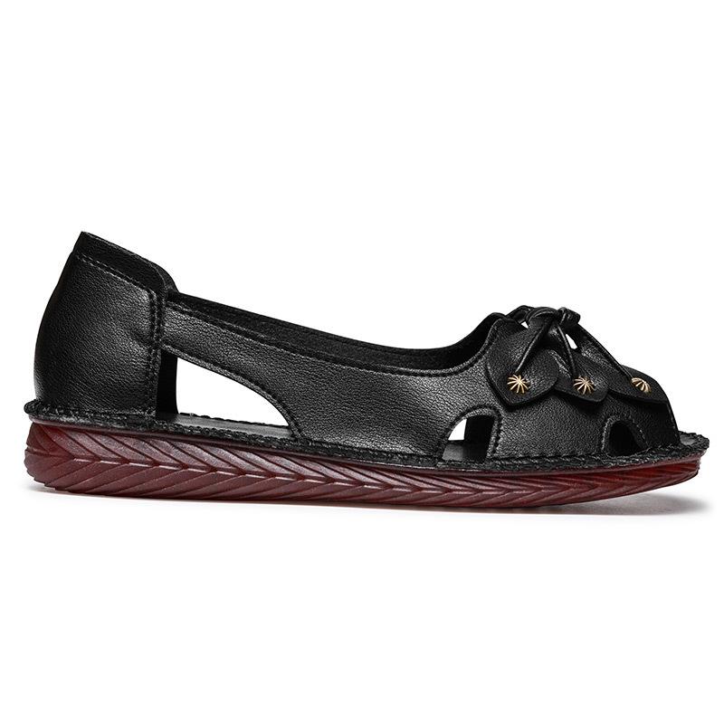 Summer Sandals Women's Mother Shoes Leather Soft Bottom Non-slip Fish Mouth Comfortable Large Size Hole Shoes Hollow Women's Shoes