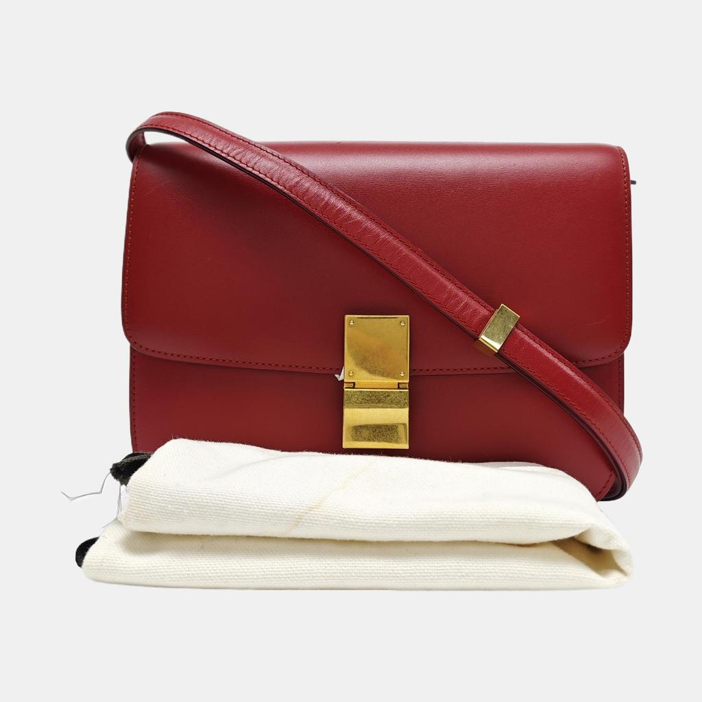 [Pre-Owned] Classic Box Solid Color Commuter Gold Buckle Polished Cowhide Handbag Tofu Bag Square Bag Shoulder Bag Crossbody Bag Medium - Good #ZC6PB9