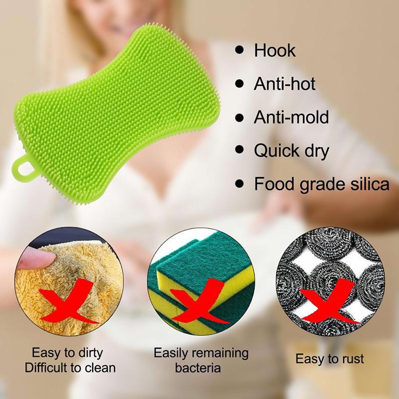 Spugna in silicone, spugna per piatti da cucina, spazzola per lavaggio antibatterica multiuso