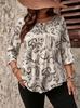 Bawełniany T-shirt z Długim Rękawem i Guzikami w Wzór Paisley dla Kobiet w Rozmiarach Plus