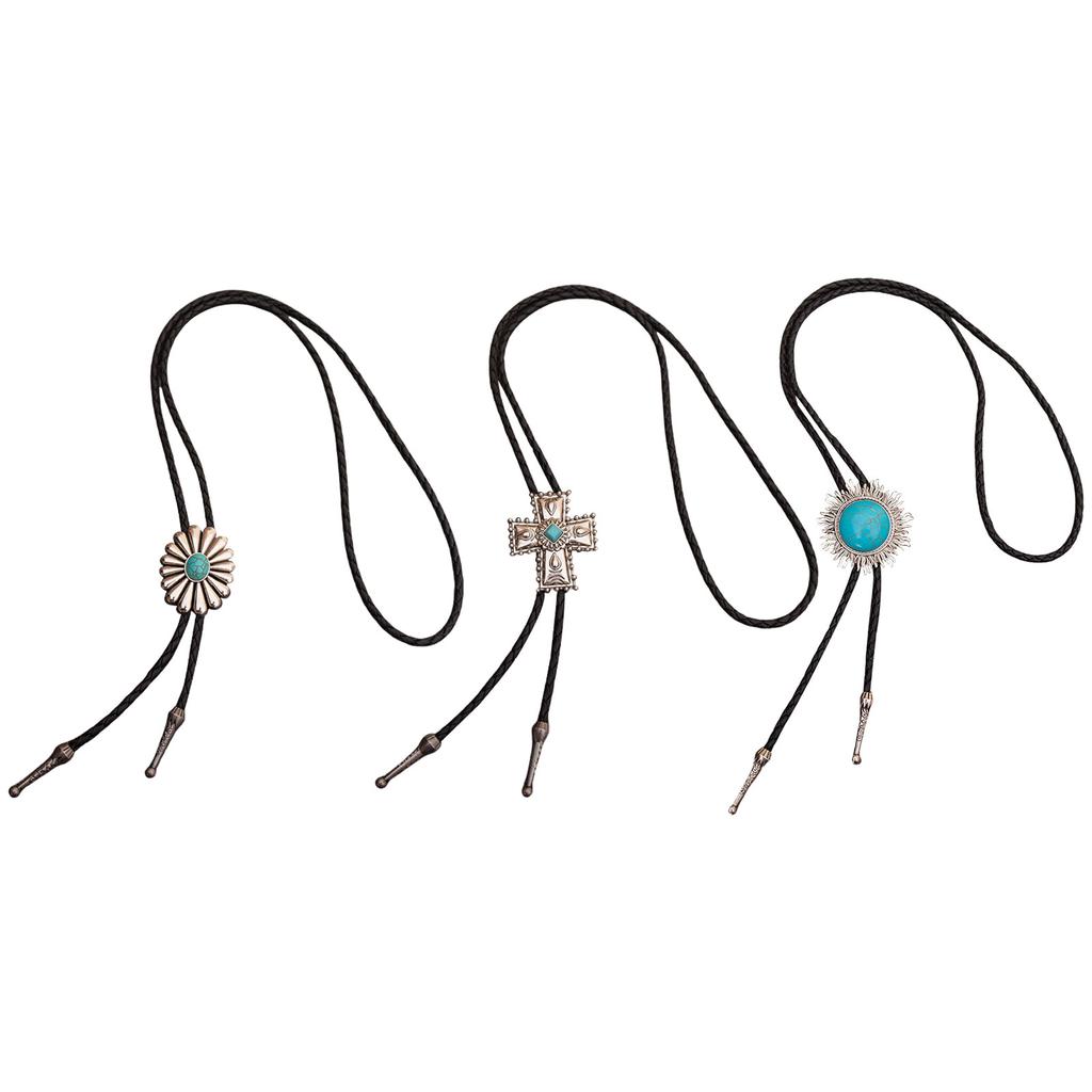 Braided Shoestring Bolo Tie with Large Flower Charm Cowboy Necktie Necklace Country Bolo Tie Cowboy